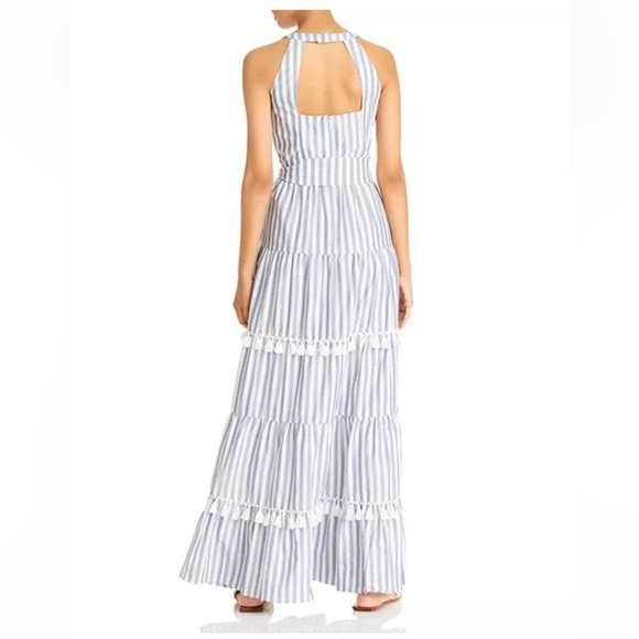 Eliza J Striped Summer Tiered Ruffle Tassel Trim Maxi Dress Preppy Sleeveless 2P - Picture 2 of 16